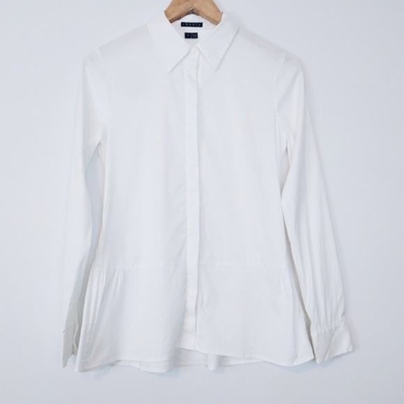 Theory Tops - Theory White Button Down Collared Flare Shirt Med